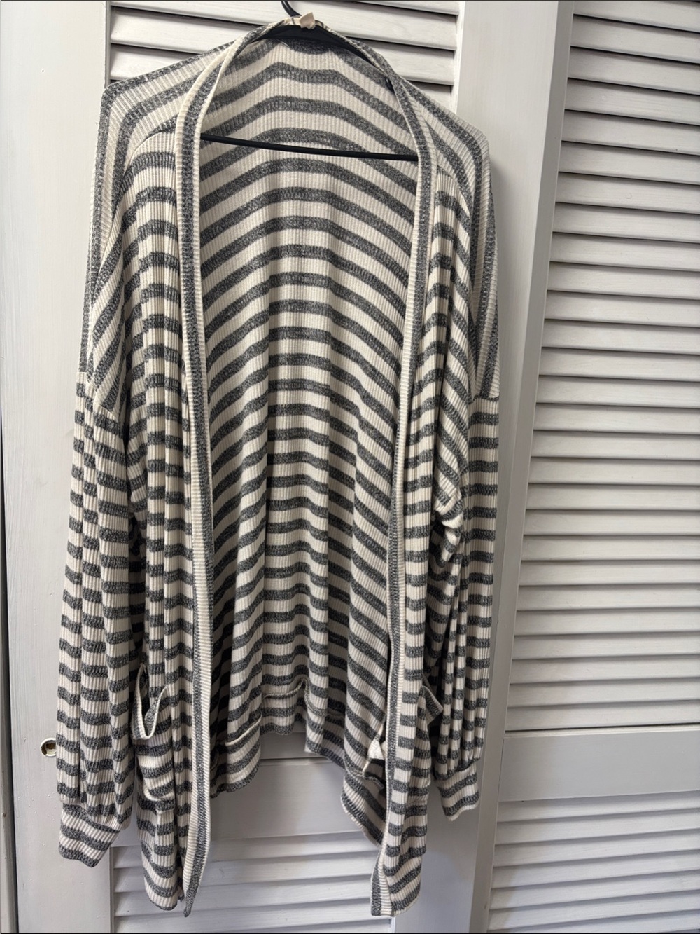 Color Story Striped Open-Front Cardigan - Gray and Cream